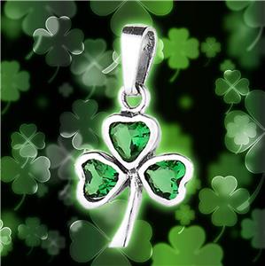 Shamrock Pendant with Emeralds in SOLID Sterling Silver