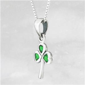 Angled view of our Sterling Silver  'Emerald Shamrock Pendant'