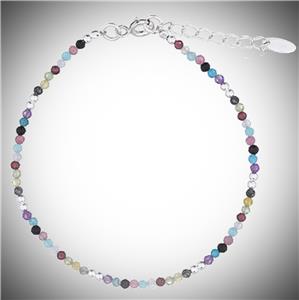 Our Multi-Gem Bracelet has 5 different gemstone beads interspersed with silver beads