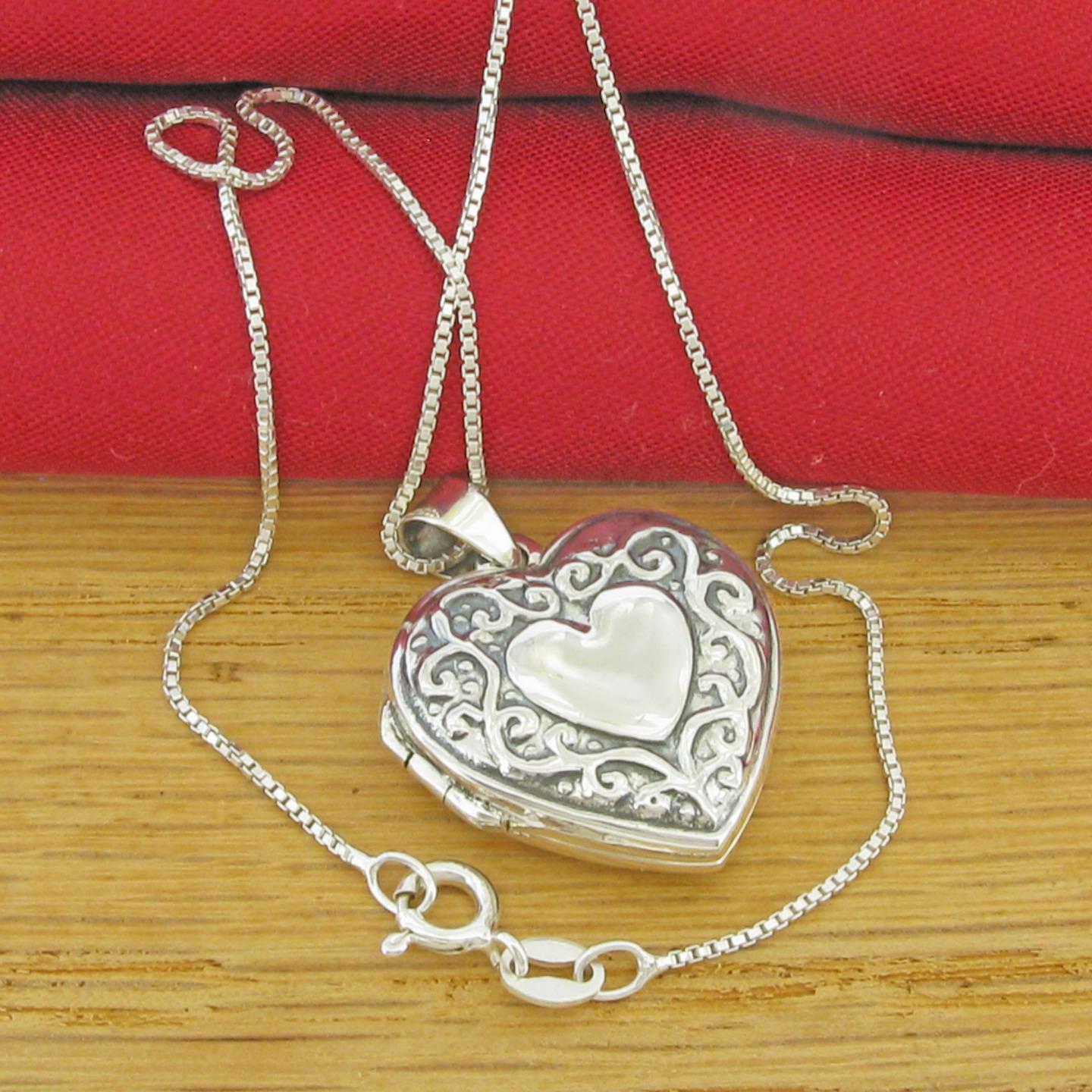 Victorian style Heart Locket in Sterling Silver; your choice of CHAINS! - Picture 20 of 29