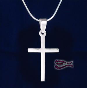 GALLERY2: SOLID Sterling Silver Plain Thin Cross Pendant with 925 SNAKE Chain