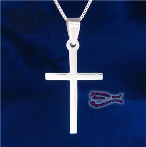 GALLERY1: SOLID Sterling Silver Plain Thin Cross Pendant  with 925 BOX Chain