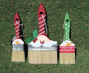COUNTRY CHRISTMAS Santa & Snowman Paint Brush Ornament Set NWT Creative ...