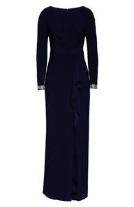 vince camuto beaded cuff ruched jersey gown