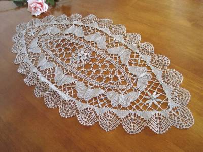 Vintage Style Butterfly Handmade Bobbin Lace Grey Cotton
