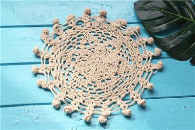 Vintage Style Handmade Crochet Fine Yarn Cotton Beige Round Doily 24cm