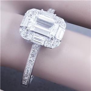 GIA G-VS2 14k White Gold Emerald Cut Diamond Engagement Ring Deco Halo ...