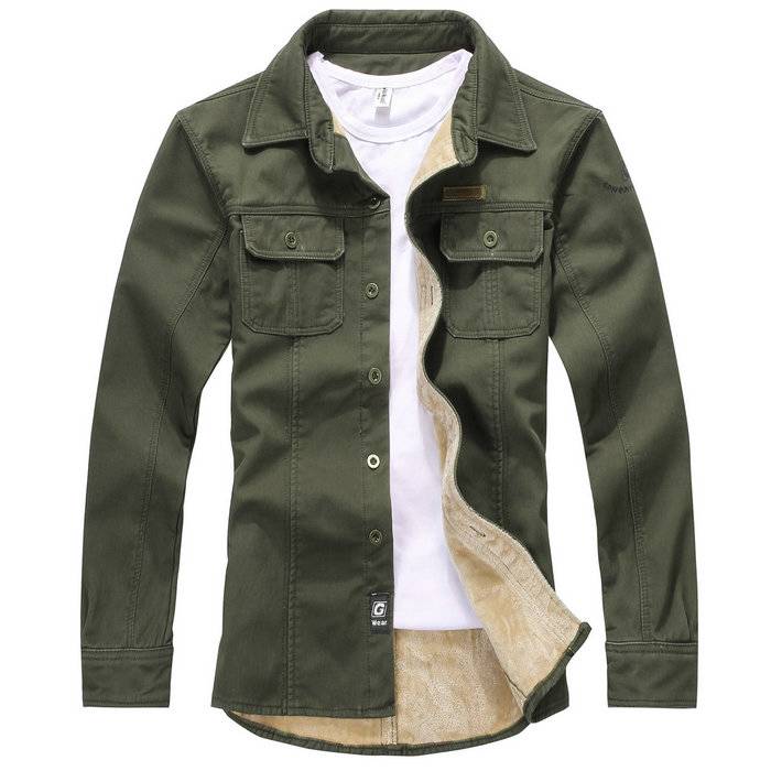Mens Casual Military Style Sherpa Lined Thicken Winter Denim Shirt ...