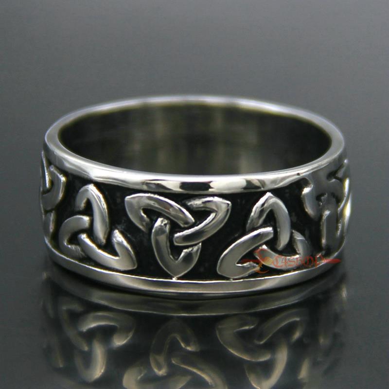 Vintage Silver Celtic Knot Triquetra Stainless Steel Ring 10mm Men