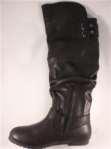 Women/'s SODA MARILYN Black Knee High Hidden Wedge Zip Casual Dress Boots NEW
