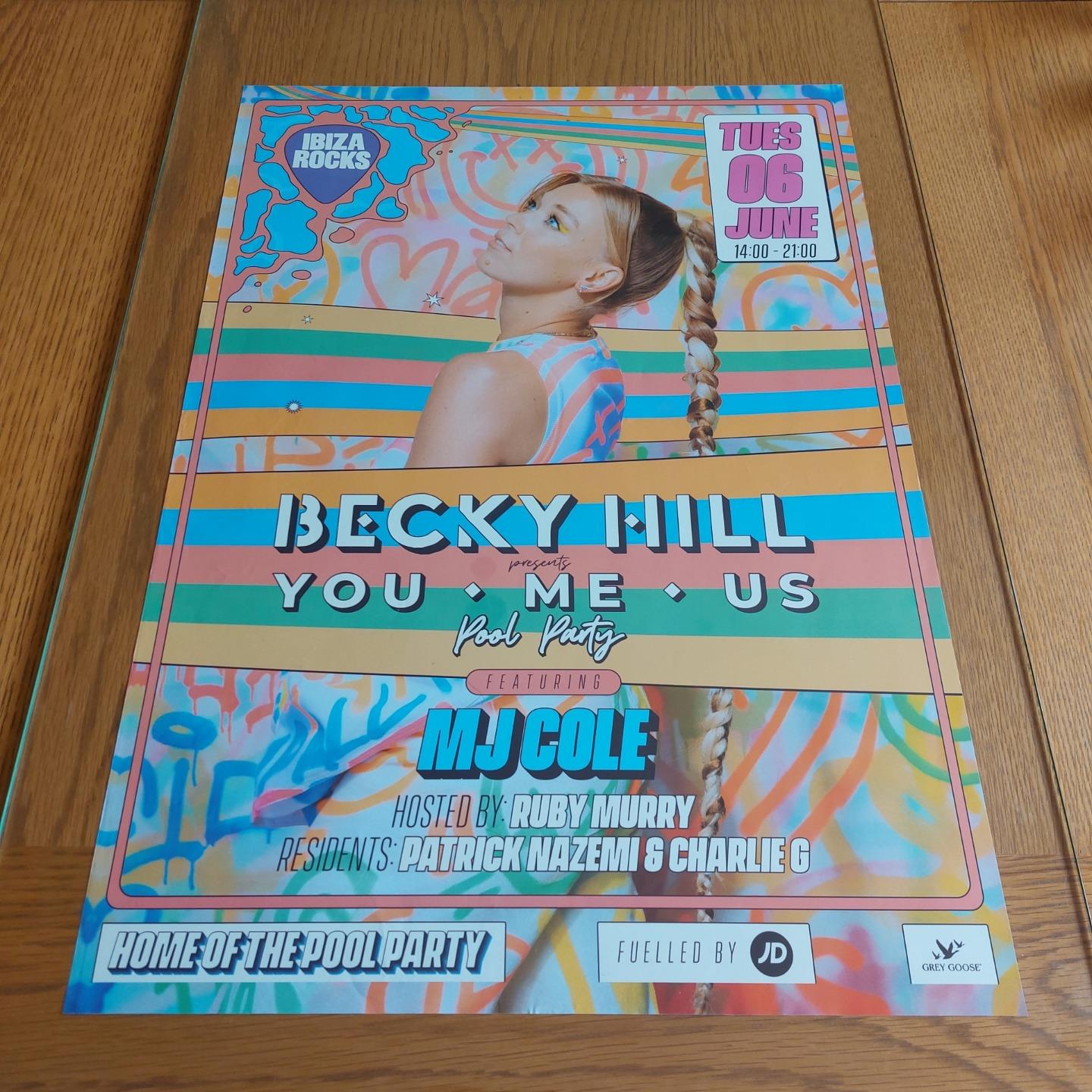 BECKY HILL YOU ME US @ IBIZA ROCKS 2023 - IBIZA CLUB POSTERS - DJ HOUSE MUSIC