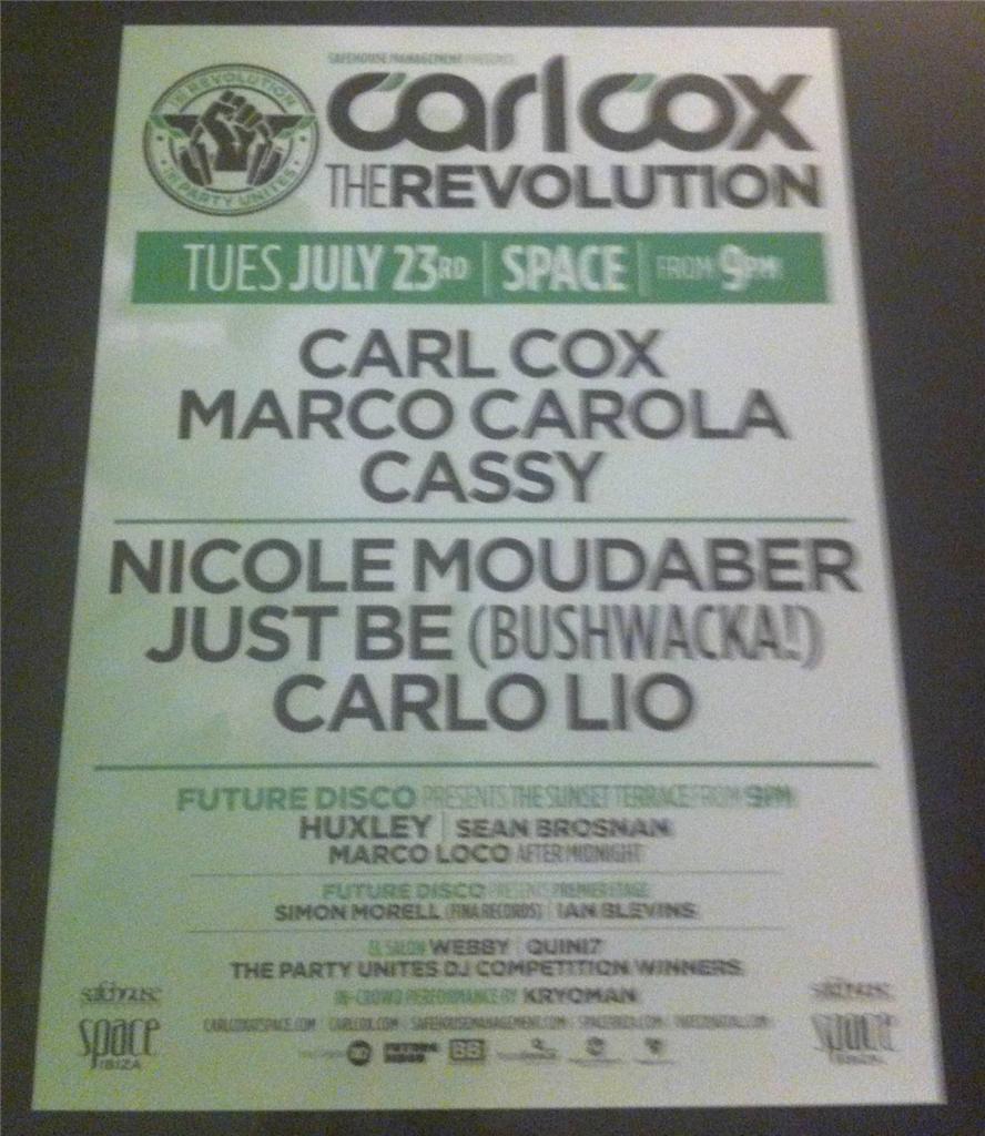 CARL COX 2013 @ SPACE IBIZA - IBIZA CLUB POSTERS - TECHNO HOUSE MUSIC DJ - Picture 12 of 13