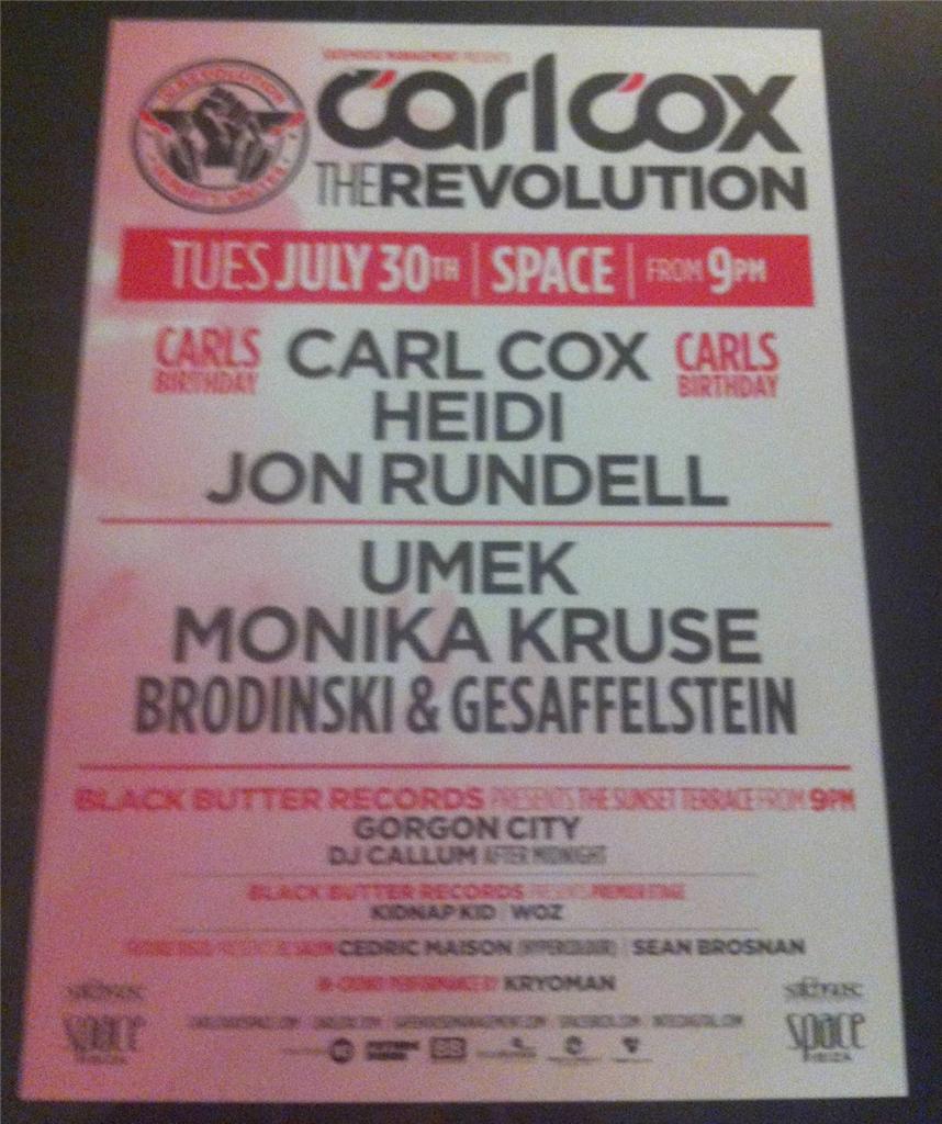CARL COX 2013 @ SPACE IBIZA - IBIZA CLUB POSTERS - TECHNO HOUSE MUSIC DJ - Picture 13 of 13