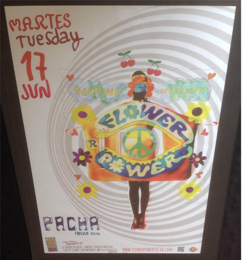 OFFICIAL Flower Power Pacha Ibiza Club Poster Spiral Swirl White 17th June 2014