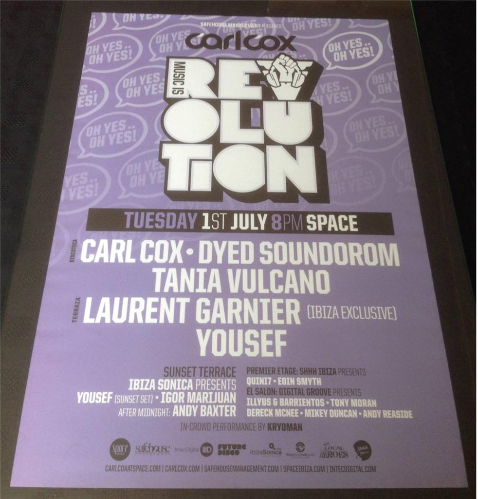 CARL COX 2014 MUSIC IS REVOLUTION @ SPACE IBIZA - IBIZA CLUB POSTERS - DJ MUSIC - Picture 3 of 17