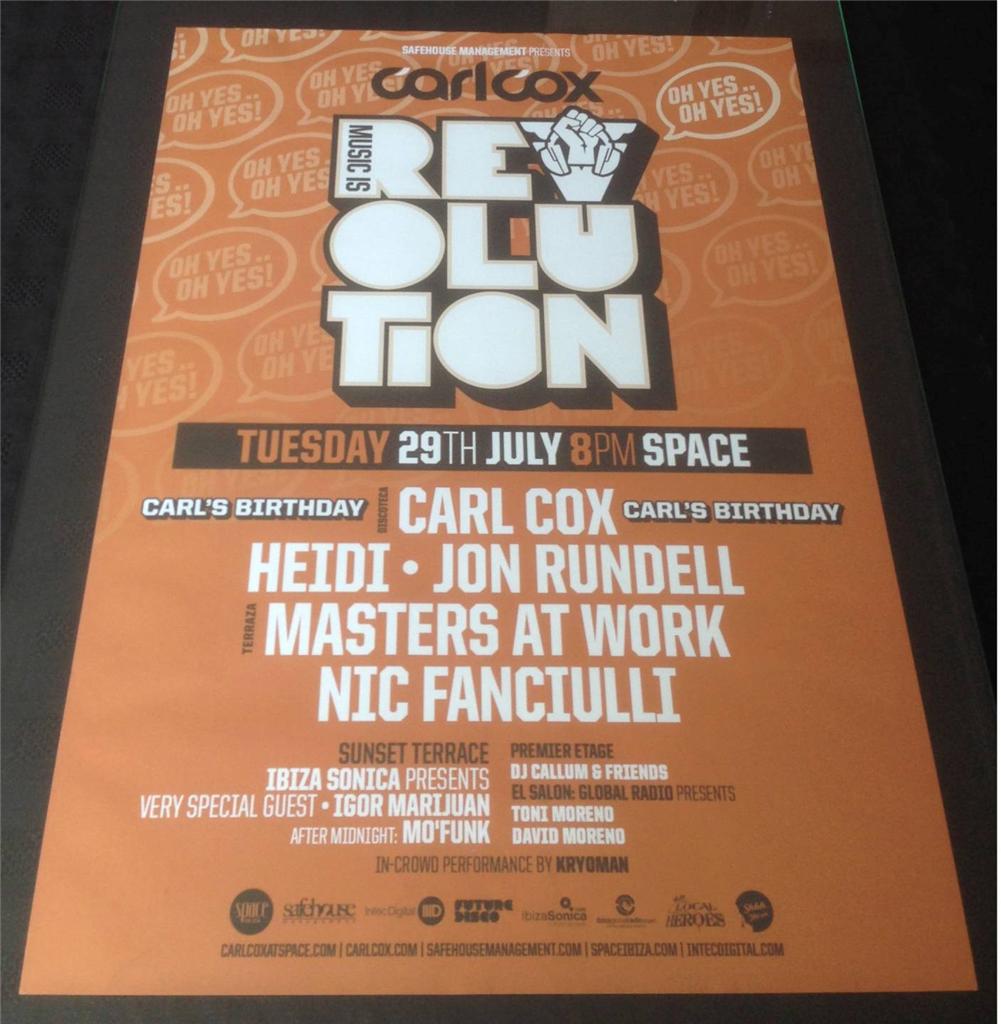 CARL COX 2014 MUSIC IS REVOLUTION @ SPACE IBIZA - IBIZA CLUB POSTERS - DJ MUSIC - Picture 7 of 17
