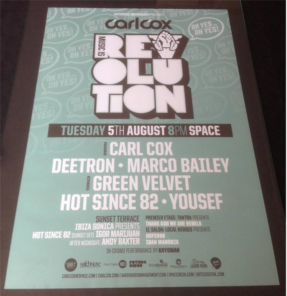 CARL COX 2014 MUSIC IS REVOLUTION @ SPACE IBIZA - IBIZA CLUB POSTERS - DJ MUSIC - Picture 8 of 17