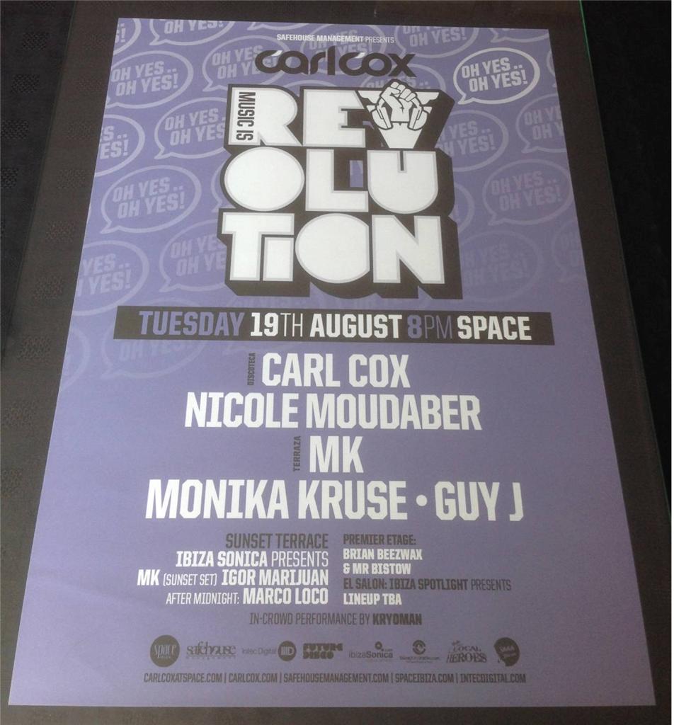 CARL COX 2014 MUSIC IS REVOLUTION @ SPACE IBIZA - IBIZA CLUB POSTERS - DJ MUSIC - Picture 10 of 17