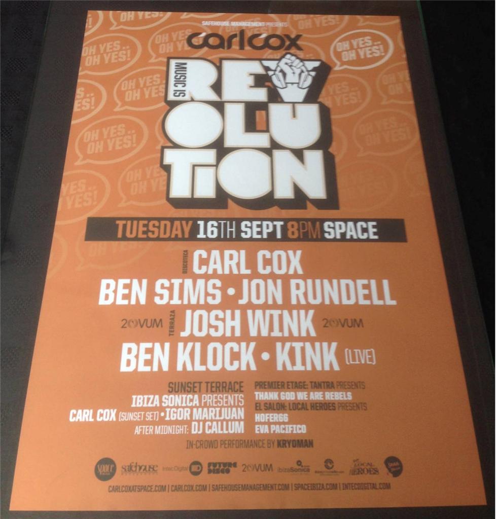 CARL COX 2014 MUSIC IS REVOLUTION @ SPACE IBIZA - IBIZA CLUB POSTERS - DJ MUSIC - Picture 14 of 17