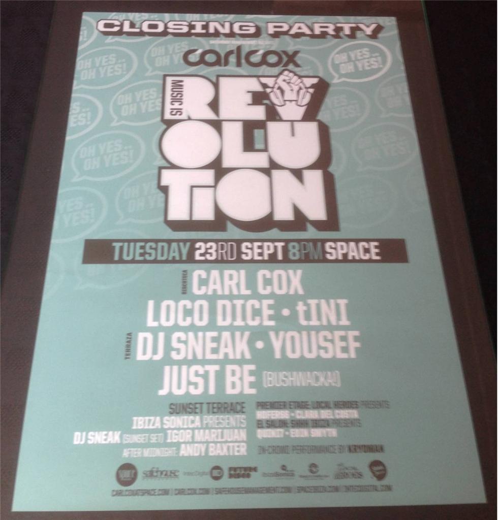 CARL COX 2014 MUSIC IS REVOLUTION @ SPACE IBIZA - IBIZA CLUB POSTERS - DJ MUSIC - Picture 15 of 17
