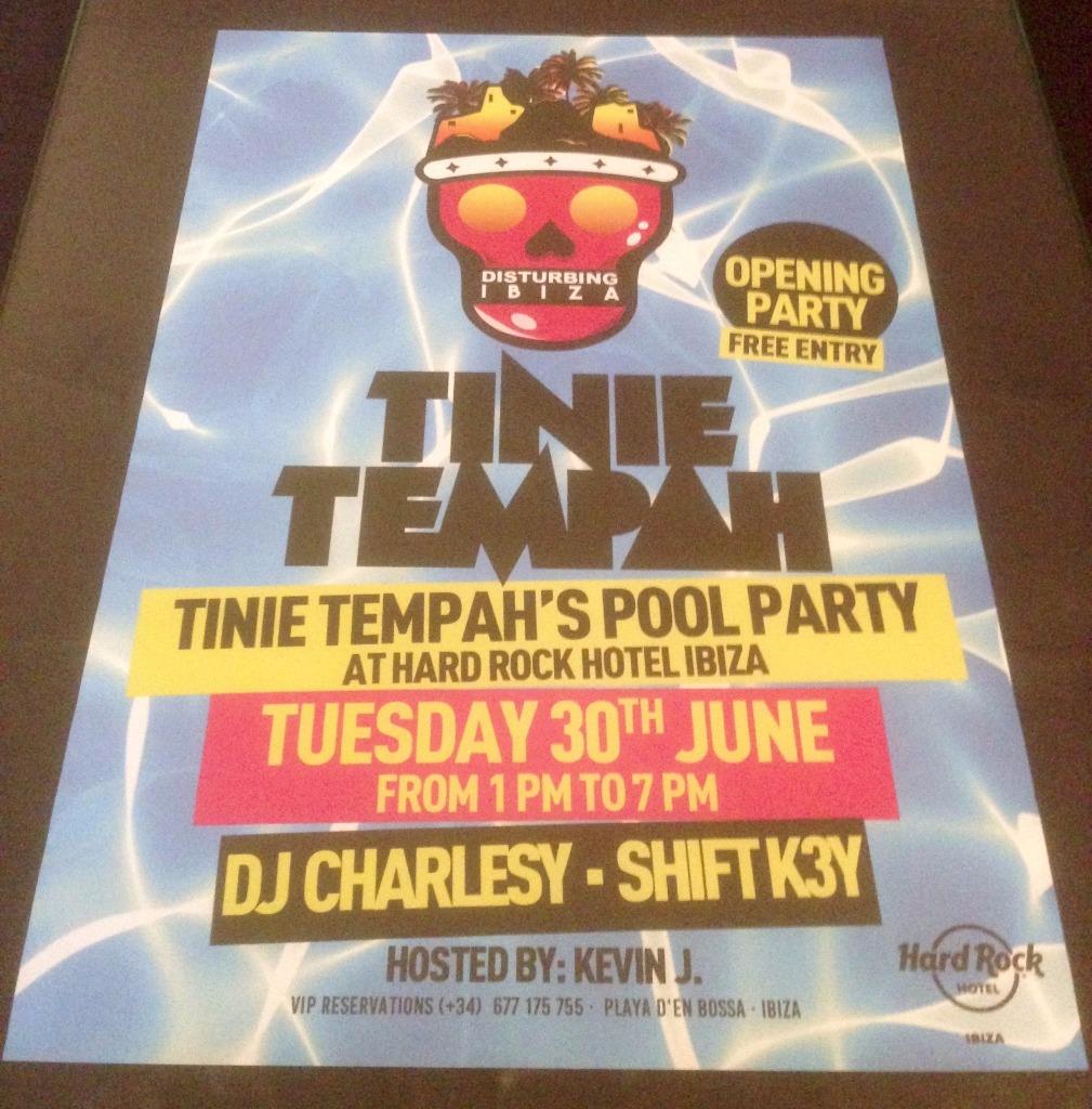 DISTURBING IBIZA 2015 TINIE TEMPAH @ HARD ROCK HOTEL - IBIZA CLUB POSTERS - DJ - Picture 3 of 6
