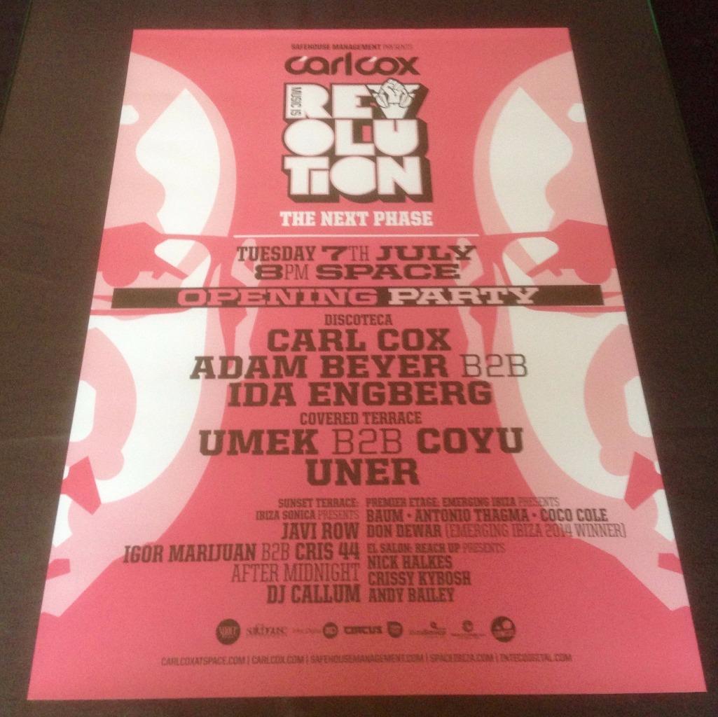 CARL COX 2015 THE NEXT PHASE @ SPACE IBIZA - IBIZA CLUB POSTERS - DJ  MUSIC