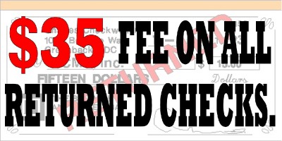 Returned Check Fee Store Business Vinyl Decal Sign Ebay