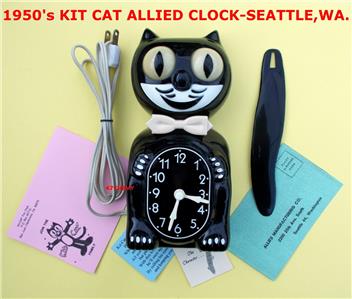 1950 S Black Allied Electric Antique Kit Cat Klock Kat Clock Felix