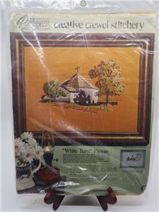 Vtg Paragon White Barn Crewel Embroidery Kit Octagonal Octagon