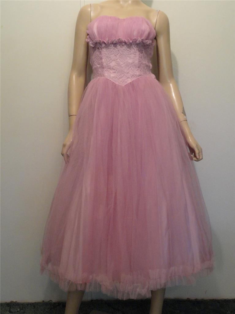 Vintage 50s Strapless Lilac Lace & Tulle Party Prom Dress S | eBay