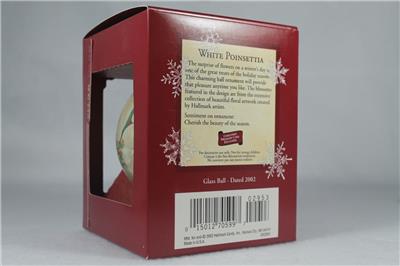 Hallmark /'2002 Dated White Poinsettia/' Glass Ball Ornament New In Box