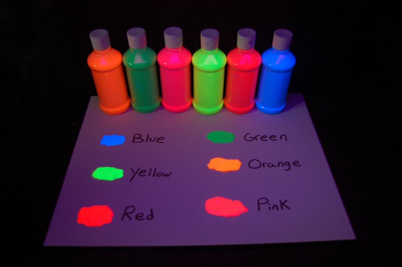 6 Pack 8oz Assorted Blacklight Reactive Fluorescent Tempera Paint | eBay Clear Paint That Glows Under Black Light