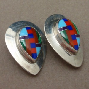 Sensa Eustace Southwestern Earrings Sterling Silver with Inlay Vintage Zuni