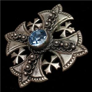 Jerusalem Cross Brooch Pin Pendant 900 Silver Blue Stone Vintage | eBay