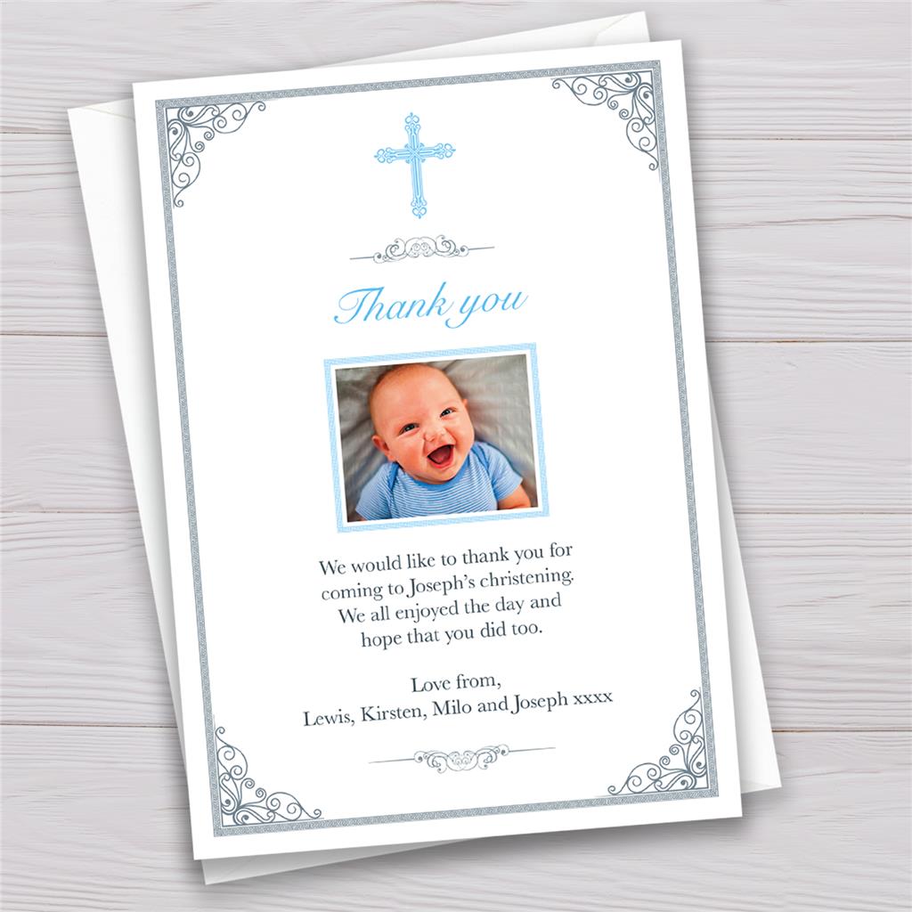 Personalised Christening Baptism Thank you cards Boy or Girl crucifix cross 