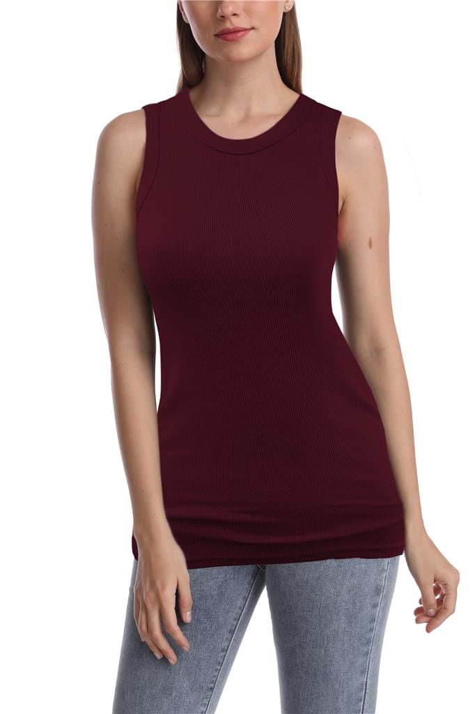 SUMONA Women Round Neck Wide Strap Casual Basic Ribbed Tank Top - Picture 13 of 17