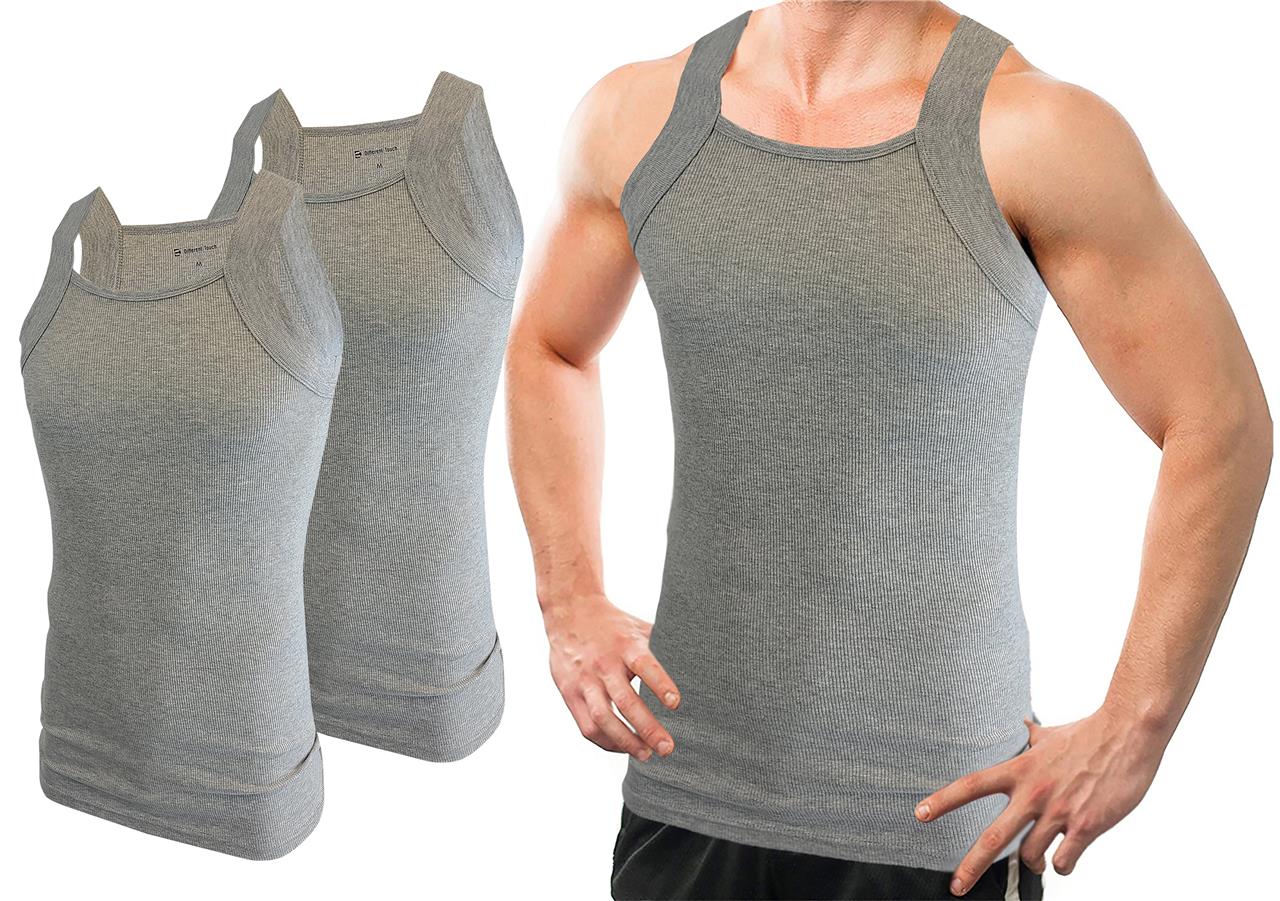 Different Touch 2 Pack Men G-Unit Square Cut Ribbed Tank Tops - Picture 2 of 5