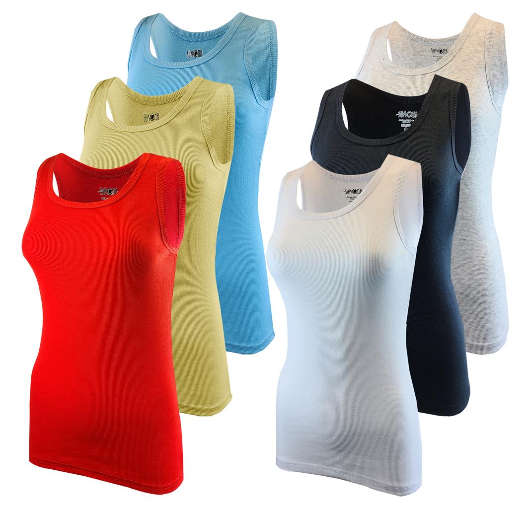 SUMONA Women 6 Pack Assorted Color Cotton A-Shirts Basic Tank Tops - Picture 2 of 3