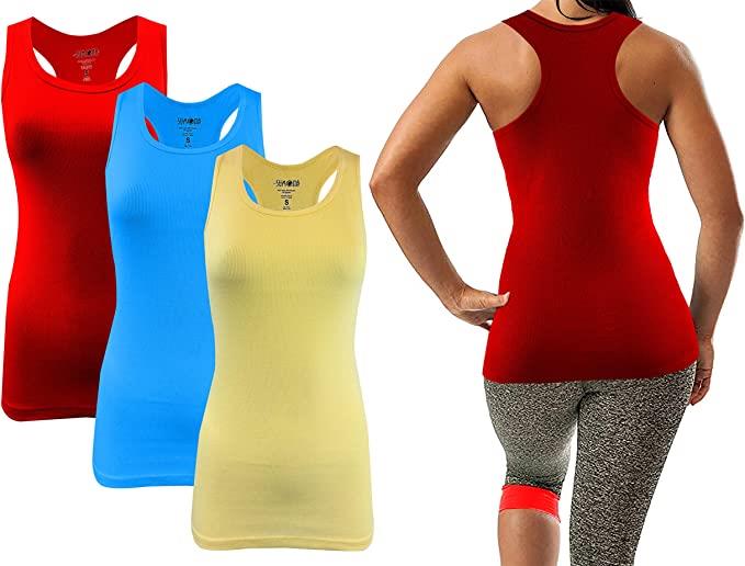 SUMONA Women 3 Pack Ribbed Sleeveless Racerback Tank Tops - Picture 4 of 5