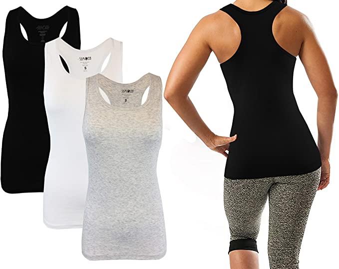 SUMONA Women 3 Pack Ribbed Sleeveless Racerback Tank Tops - Picture 2 of 5