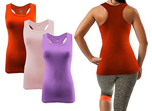 SUMONA Women 3 Pack Ribbed Sleeveless Racerback Tank Tops - Picture 5 of 5