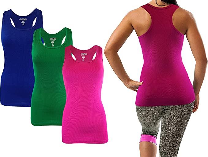SUMONA Women 3 Pack Ribbed Sleeveless Racerback Tank Tops - Picture 3 of 5