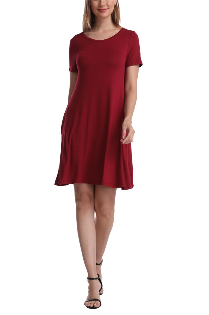 Women Short Sleeve Swing Comfy Summer Beach T-Shirt Dress with Pockets - Picture 7 of 7