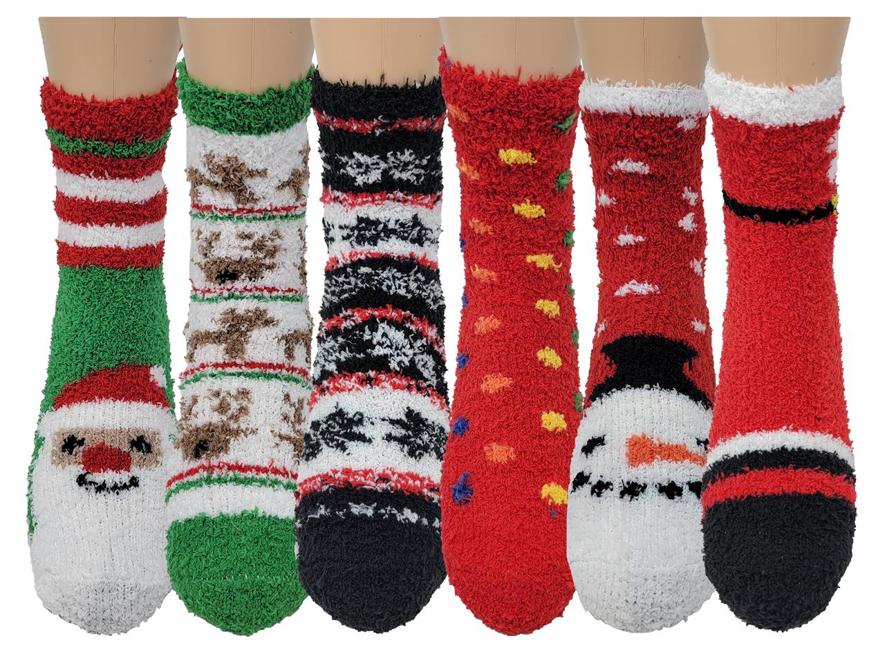 6 Pairs Nonslip Christmas XMass Hospital Socks Cozy Fuzzy Slipper