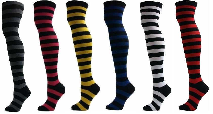 1 Pair Women Stripe Over the knee Thigh High Socks Size 9-11 ( 4 -10 ...