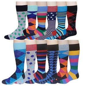 12 Pairs Men's Colorful Funky Design Fashion Premium Cotton Dress Socks