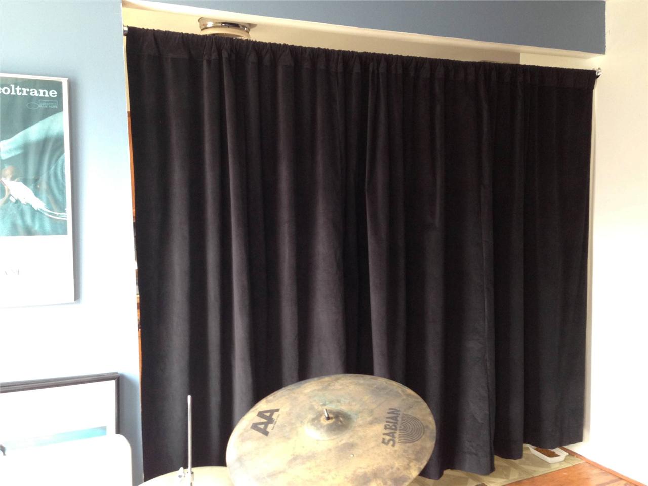 Black Studio Noise Reduction Theatrical Velvet Drapes 11ft H Curtain Long Panel