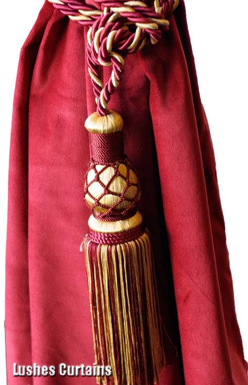 Elegant Burgundy Gold Window Treatment Curtain Drapery