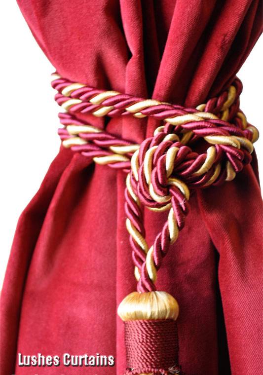 Elegant Burgundy Gold Window Treatment Curtain Drapery