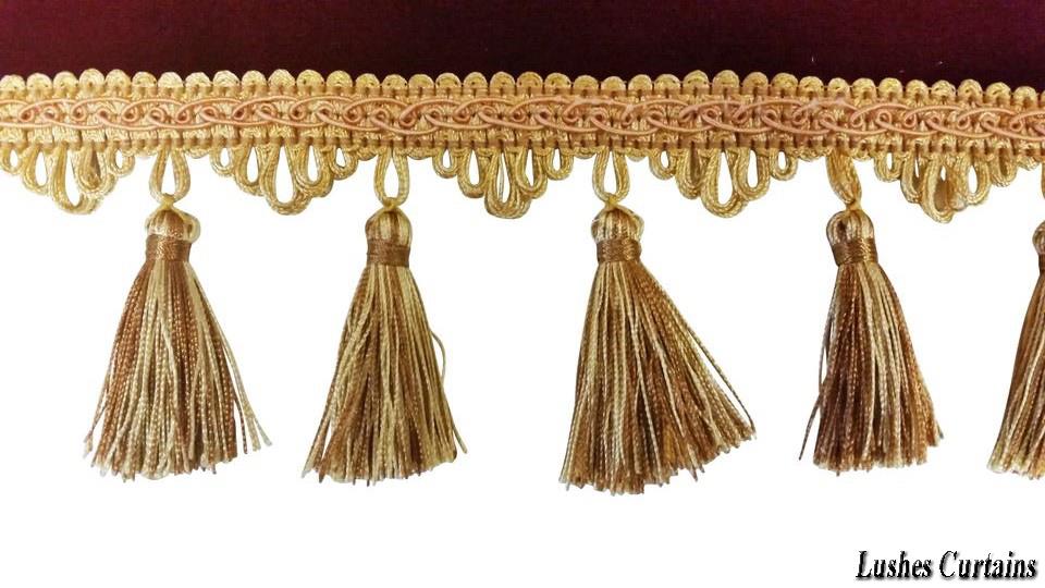 Gold Color 3 1/4" Tassel Fringe Trim By The Yard for Curtain/Upholstery